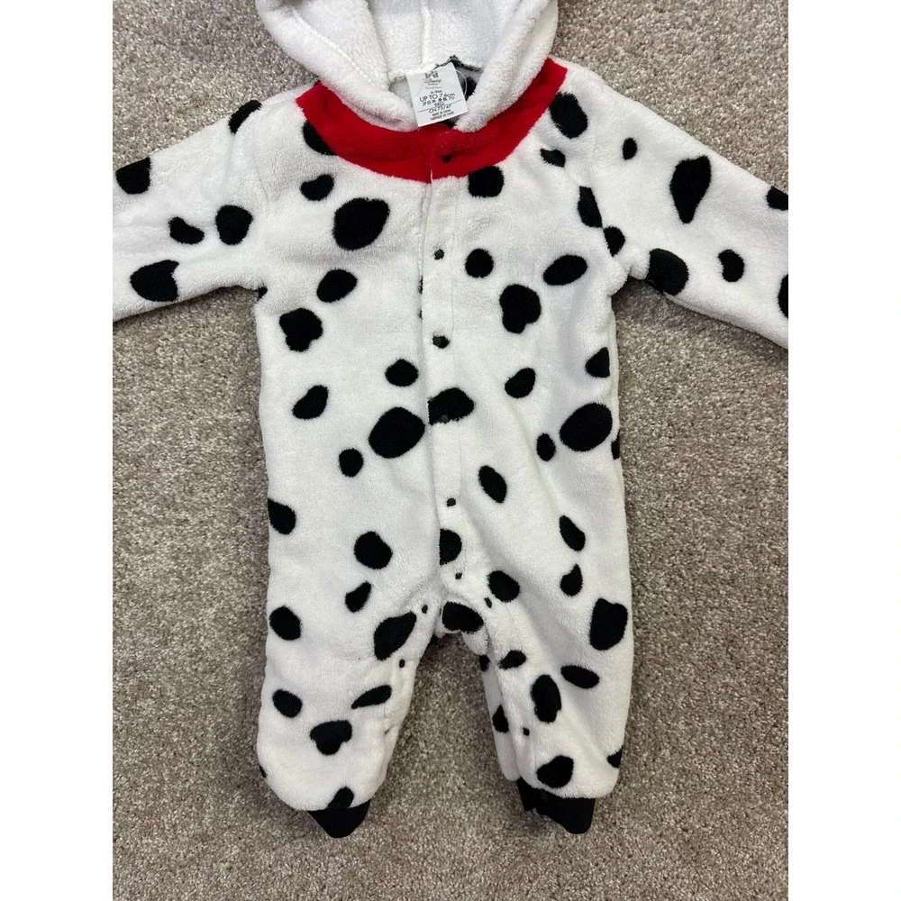 Disney Baby 101 Dalmatians Hooded Fleece Bodysuit White Black 6-9 Months